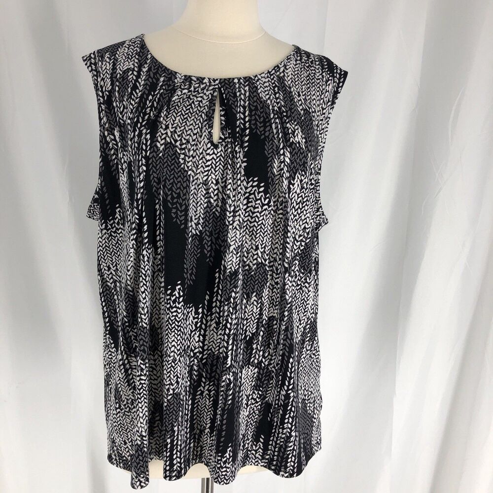 Jones studio separates colorful Black White blouse sleeveless Key Hole 2X